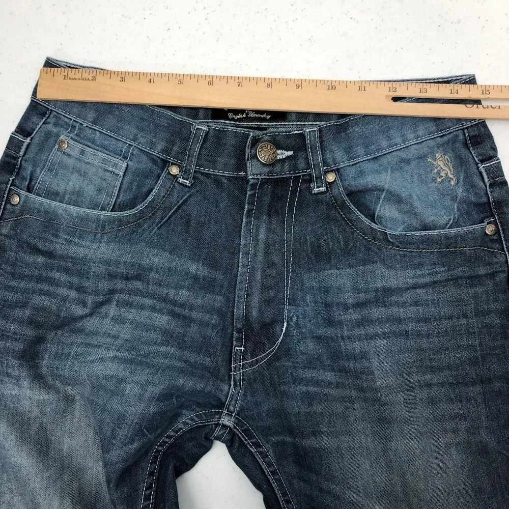 Lions Crest English Laundry Jeans Mens 30x32 Blue Straight Denim Embroidered